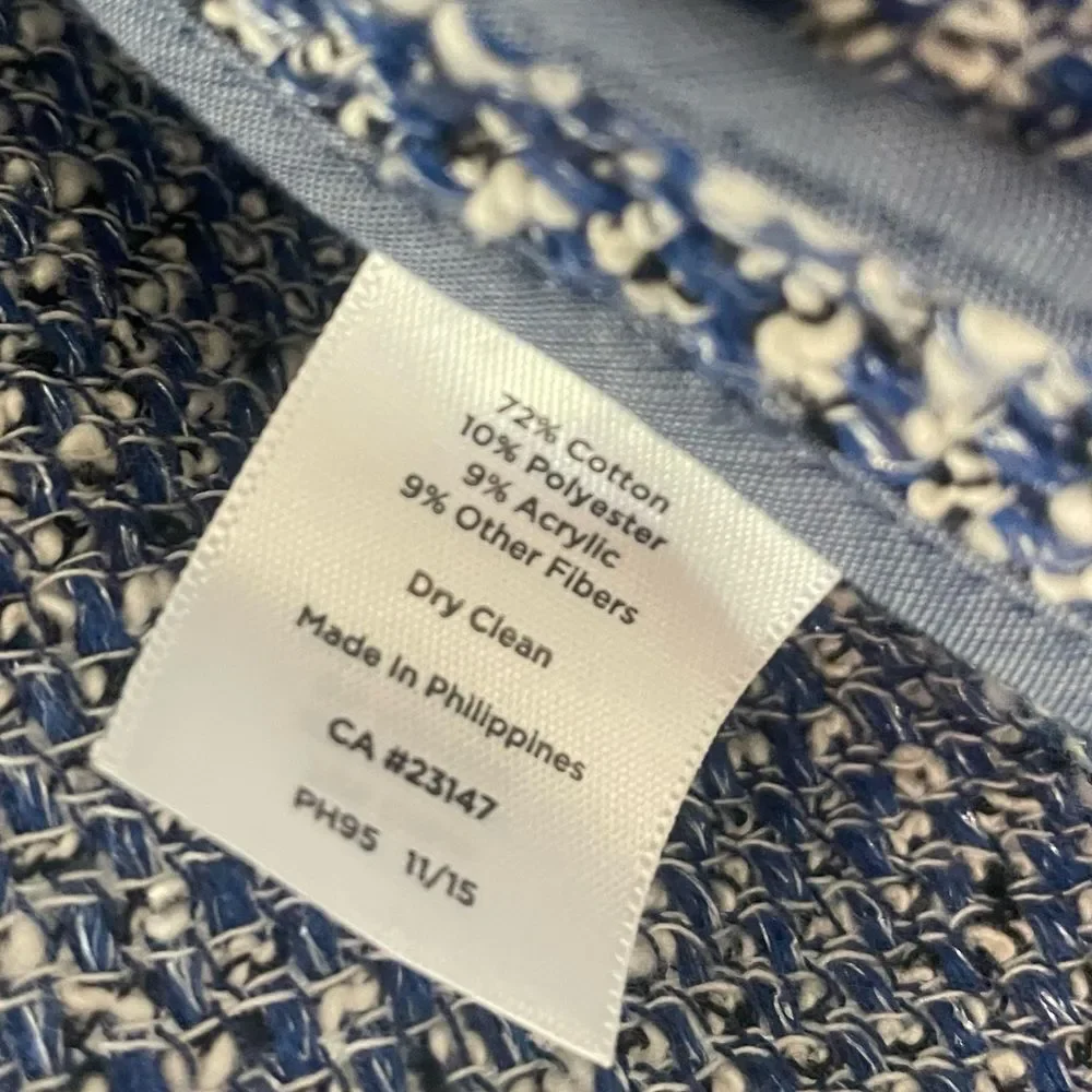 Talbots Open Front Waterfall Blazer Jacket Blue Tweed Boucle Cotton Size Large - Picture 11 of 15